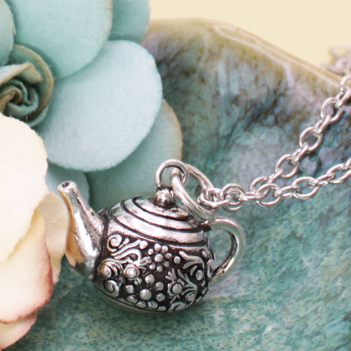 Spot of Tea Silver Kettle Necklace