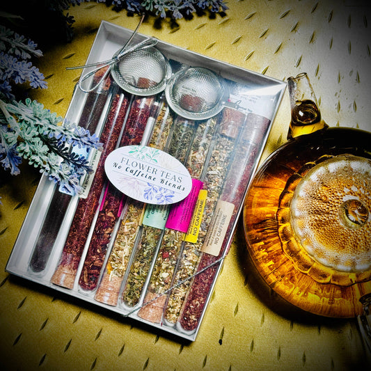 8 Assorted Blends Test Tube Tea Sampler Gift Box: No Caffeine Tea Blends