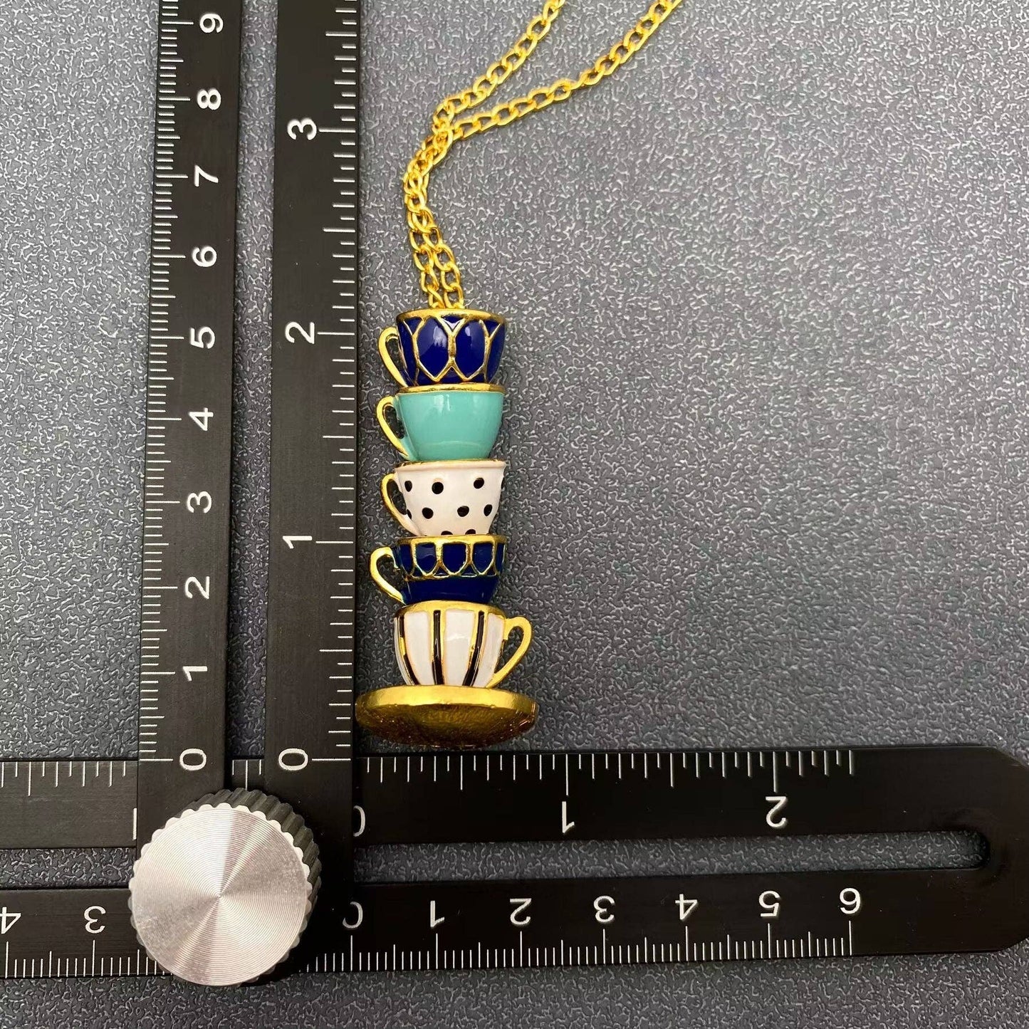 Colorful Enamel 5 Teacups Linked Charm Necklace: Style A