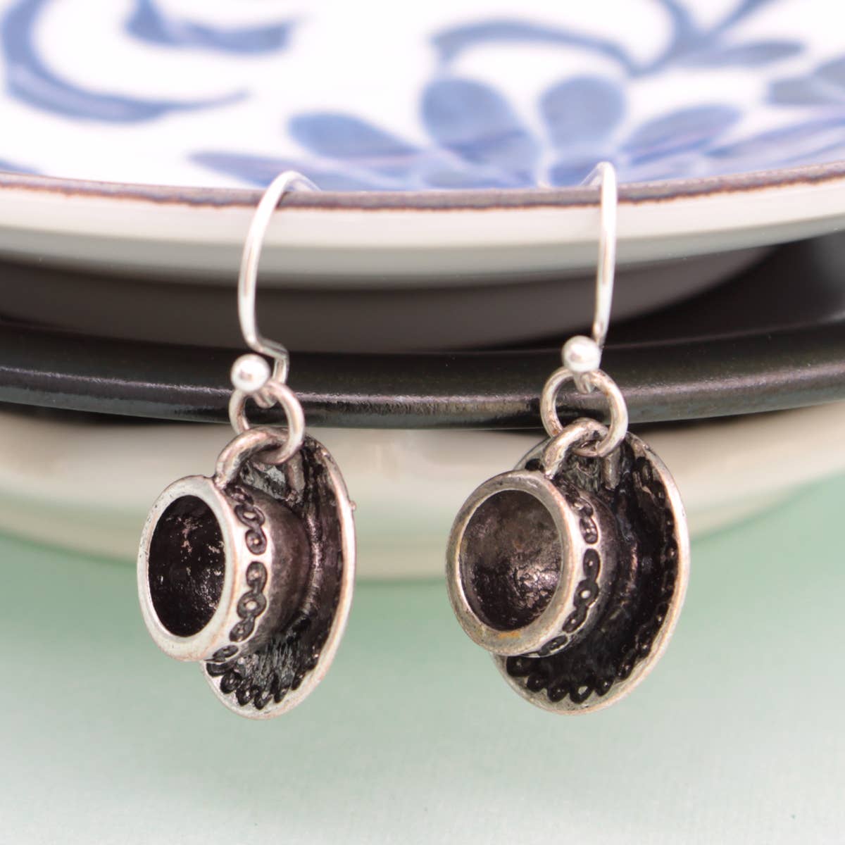 Tea Time Silver Tea Cup Earrings